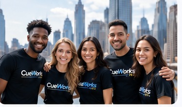 CueWorks New York sales team collaborating in the office